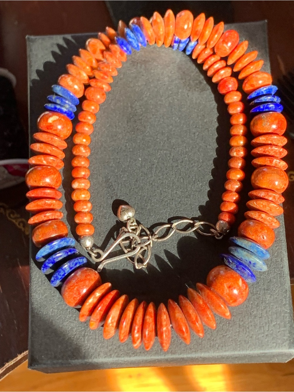 Coral and Blue Lapis Lazuli Necklace